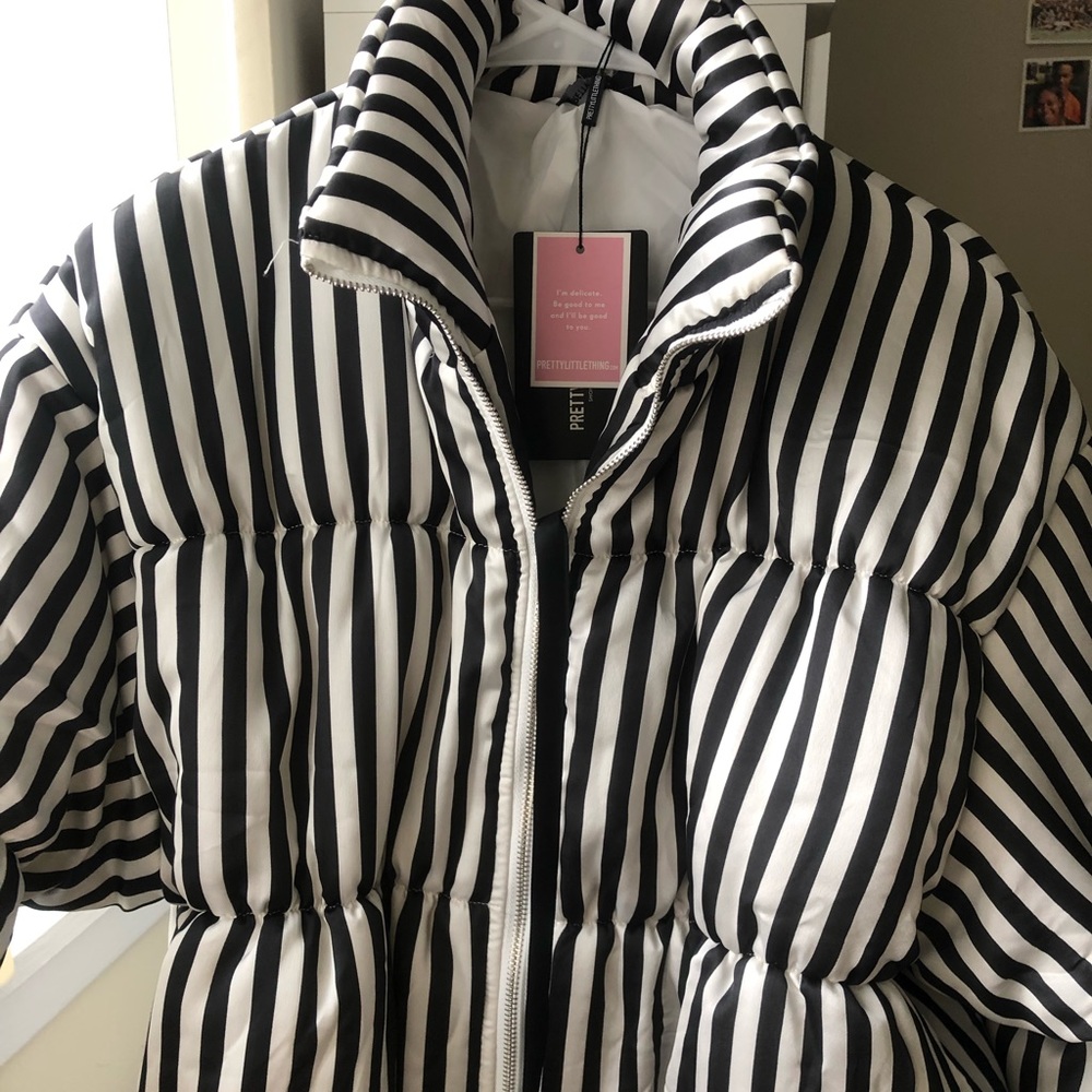 White Stripe Satin Puffer
